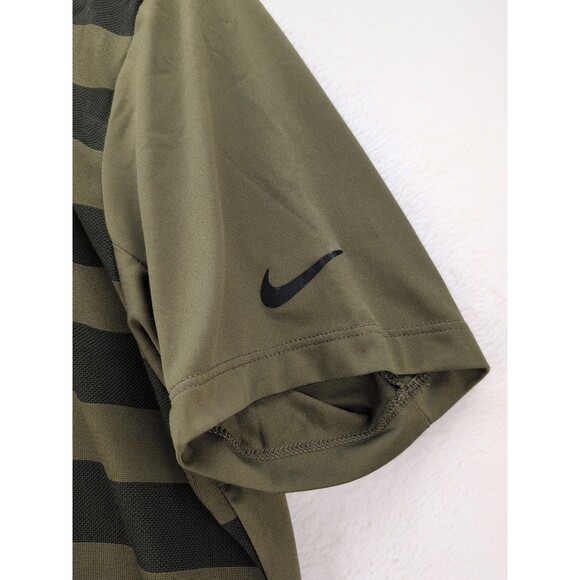 Nike Golf DRI-FIT Lightweight Stretch Polo Shirt Mens Medium Green Black Stripes - Picture 2 of 9